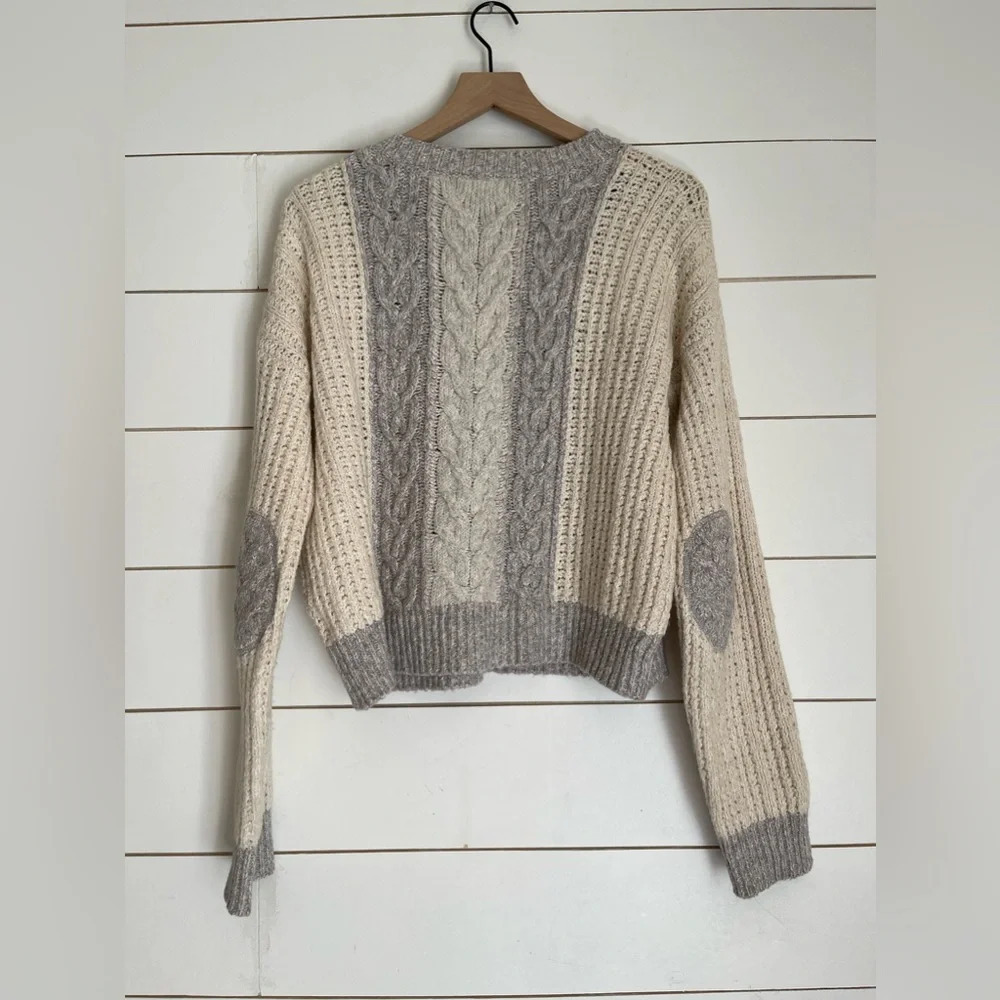 Anthropologie Sleeping on Snow M Cable Knit Pullover Sweater Gray Ivory $168 - Picture 7 of 11